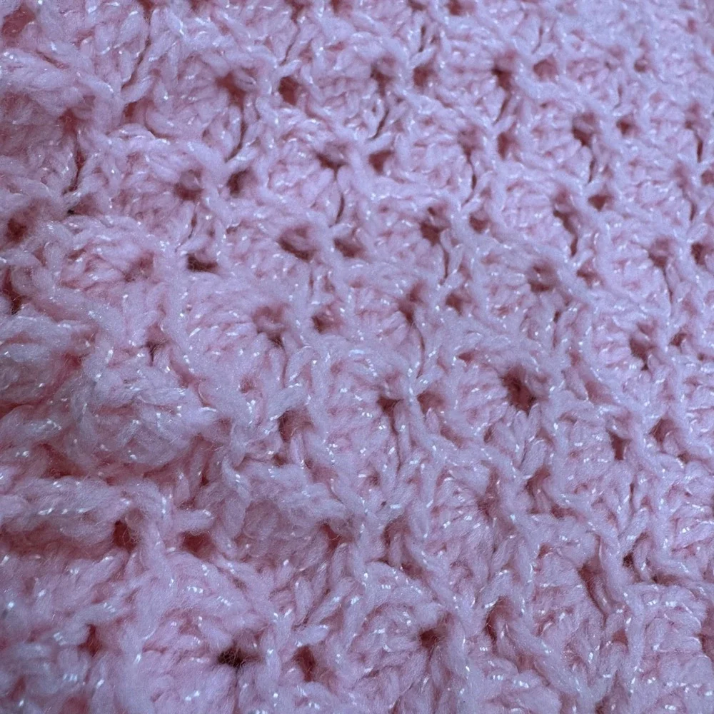 Handmade Pink Crochet Baby Dress Shimmer Knit Peter Pan Collar Shell 12-18M